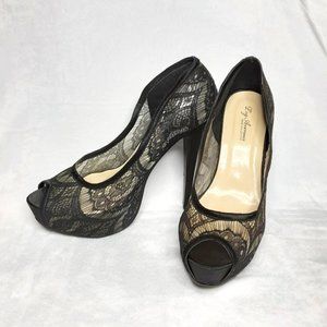 LEG AVENUE 'Olivia' Lace Open Toe Pumps